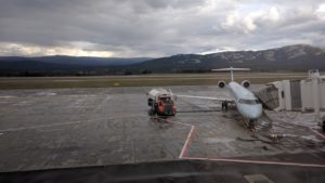 Our plane on the tarmac at Whitehorse Airport